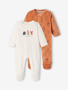 -Pack of 2 Velour "Dogs" Sleepsuits  for Babies