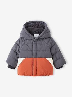 -Padded Colourblock Jacket with Hood for Babies