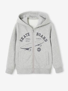 Boys-Cardigans, Jumpers & Sweatshirts-Sweatshirts & Hoodies-Zipped Jacket with Hood, Skateboard Motif, for Boys