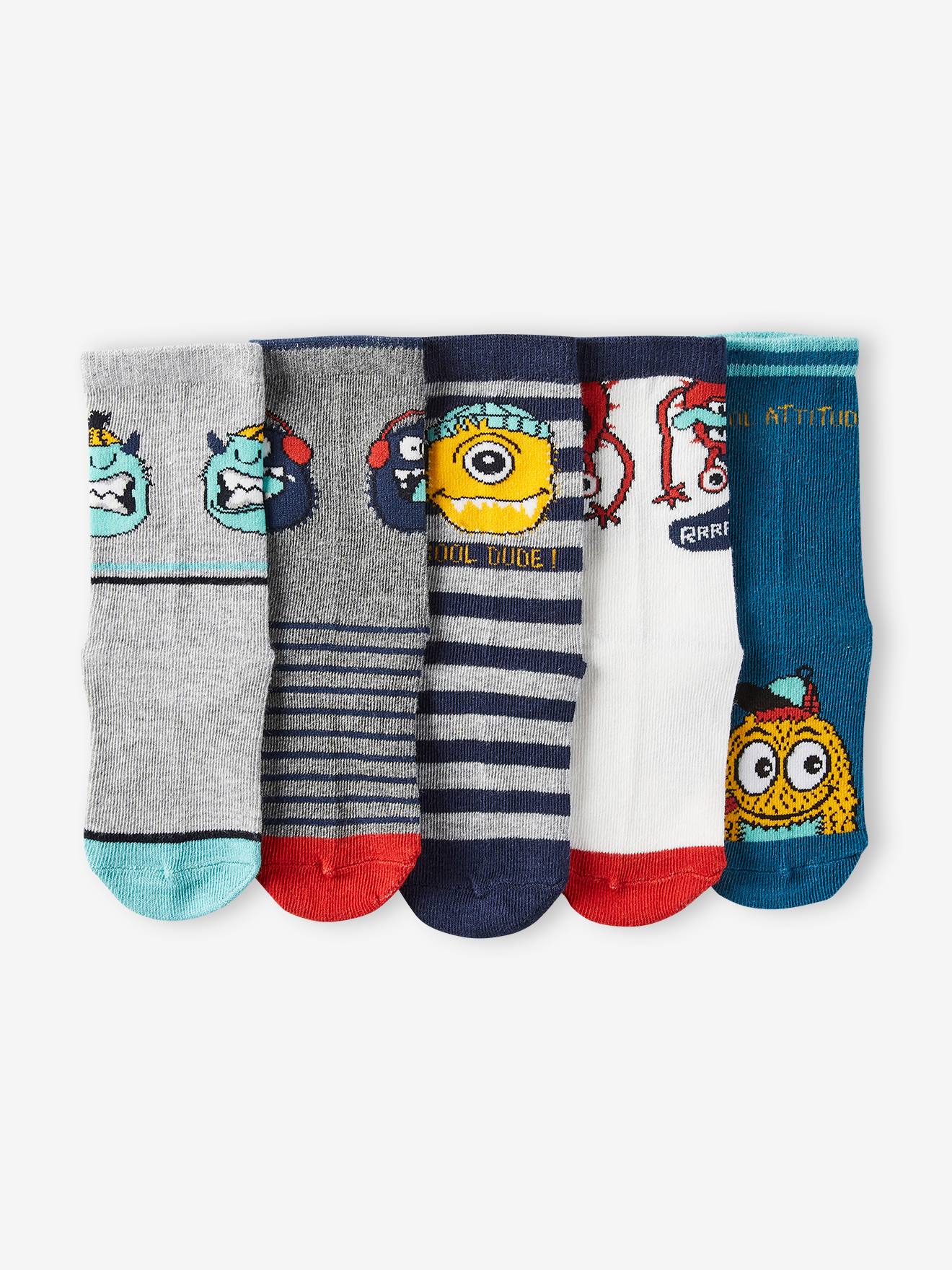 Lot de 5 paires de chaussettes monstres garçon - lot vert, Garçon