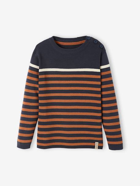 Sailor-Style Striped Jumper for Boys BROWN MEDIUM STRIPED+ecru+green+GREEN MEDIUM SOLID WITH DESIG - vertbaudet enfant 