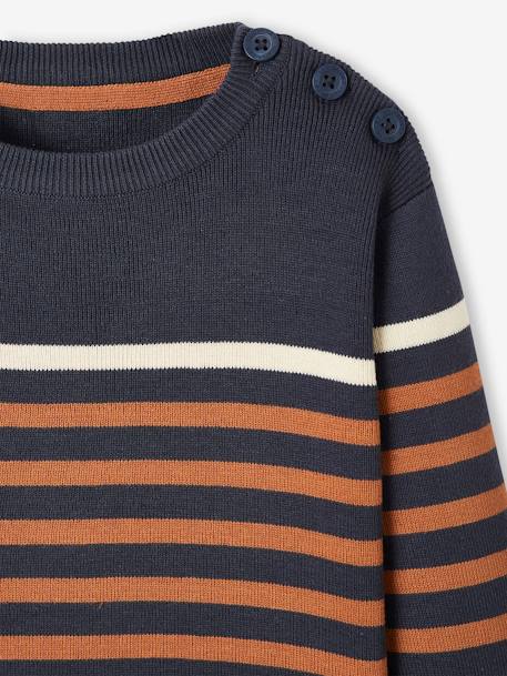 Sailor-Style Striped Jumper for Boys BROWN MEDIUM STRIPED+ecru+green+GREEN MEDIUM SOLID WITH DESIG - vertbaudet enfant 
