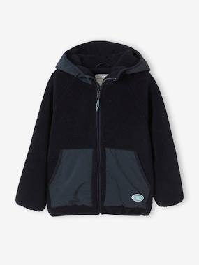 -Hooded Jacket with Zip, in Sherpa, for Boys