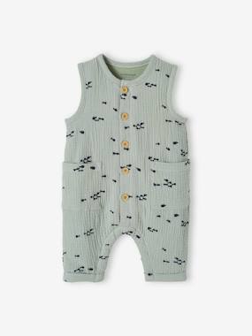 -Jumpsuit for Newborn Baby Boys in Embroidered Cotton Gauze