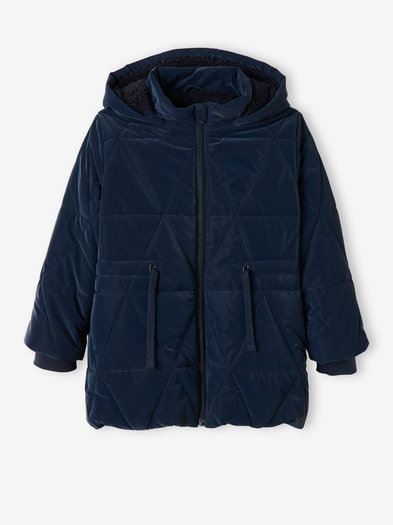 Padded Coat with Hood Sherpa Lining for Girls blue dark all