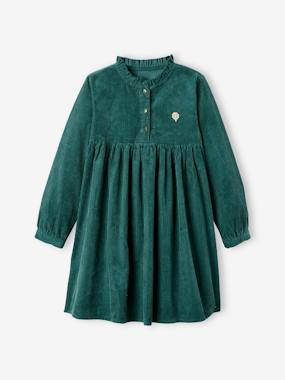 -Corduroy Dress with Frilled Collar for Girls