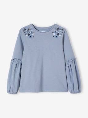 Girls-Top with Embroidered Flowers for Girls