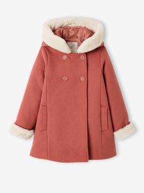 -Hooded Woollen Jacket with Recycled Polyester Padding, for Girls