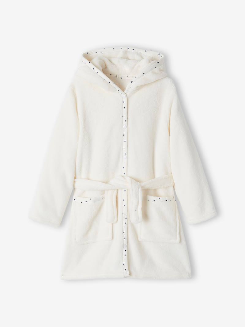 Cat Dressing Gown in Plush Fabric for Girls white light solid with