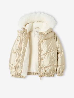 -Metallised Jacket with Hood, Sherpa Lining, for Girls