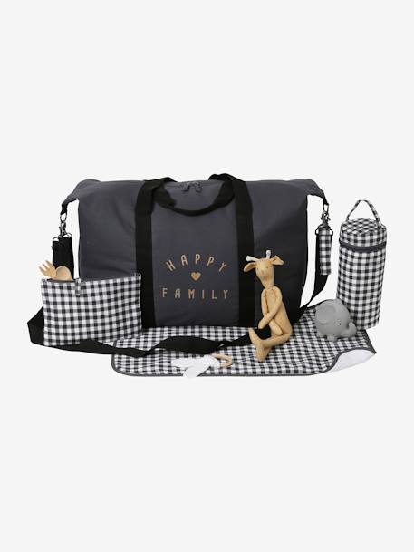 Weekend Changing Bag with Print: La Vie est Pleine de Surprises BLACK MEDIUM SOLID WITH DESIGN+Dark Blue+GREEN MEDIUM SOLID WITH DESIG+grey green+printed green - vertbaudet enfant 