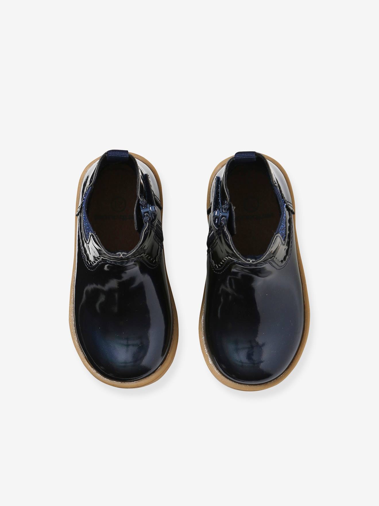 Boots vernis bébé fille zippés et élastiqués - bleu marine, Chaussures