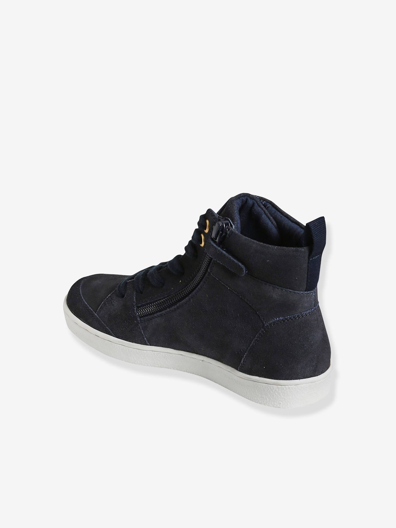 High-Top Leather Trainers with Laces & Zips for Girls - grey