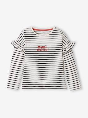 Fille-T-shirt, sous-pull-Tee-shirt à message manches volantées fille