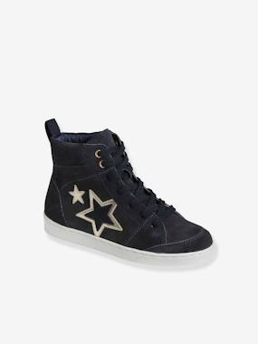 Shoes-High-Top Leather Trainers with Laces & Zips for Girls
