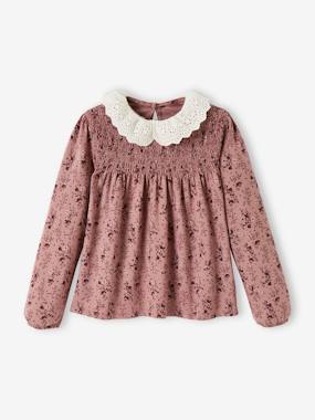Fille-T-shirt, sous-pull-T-shirt-T-shirt blouse col en broderie anglaise fille
