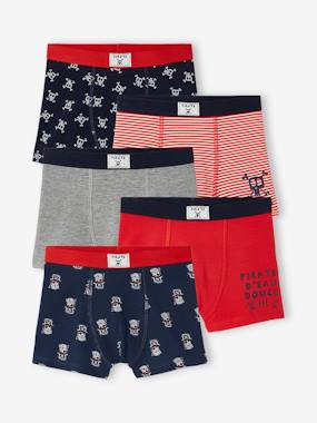 Boys-Pack of 5 Pairs of Stretch "Pirates" Boxer Shorts for Boys