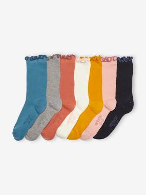 Girls-Pack of 7 Pairs of Two-Tone Socks for Girls