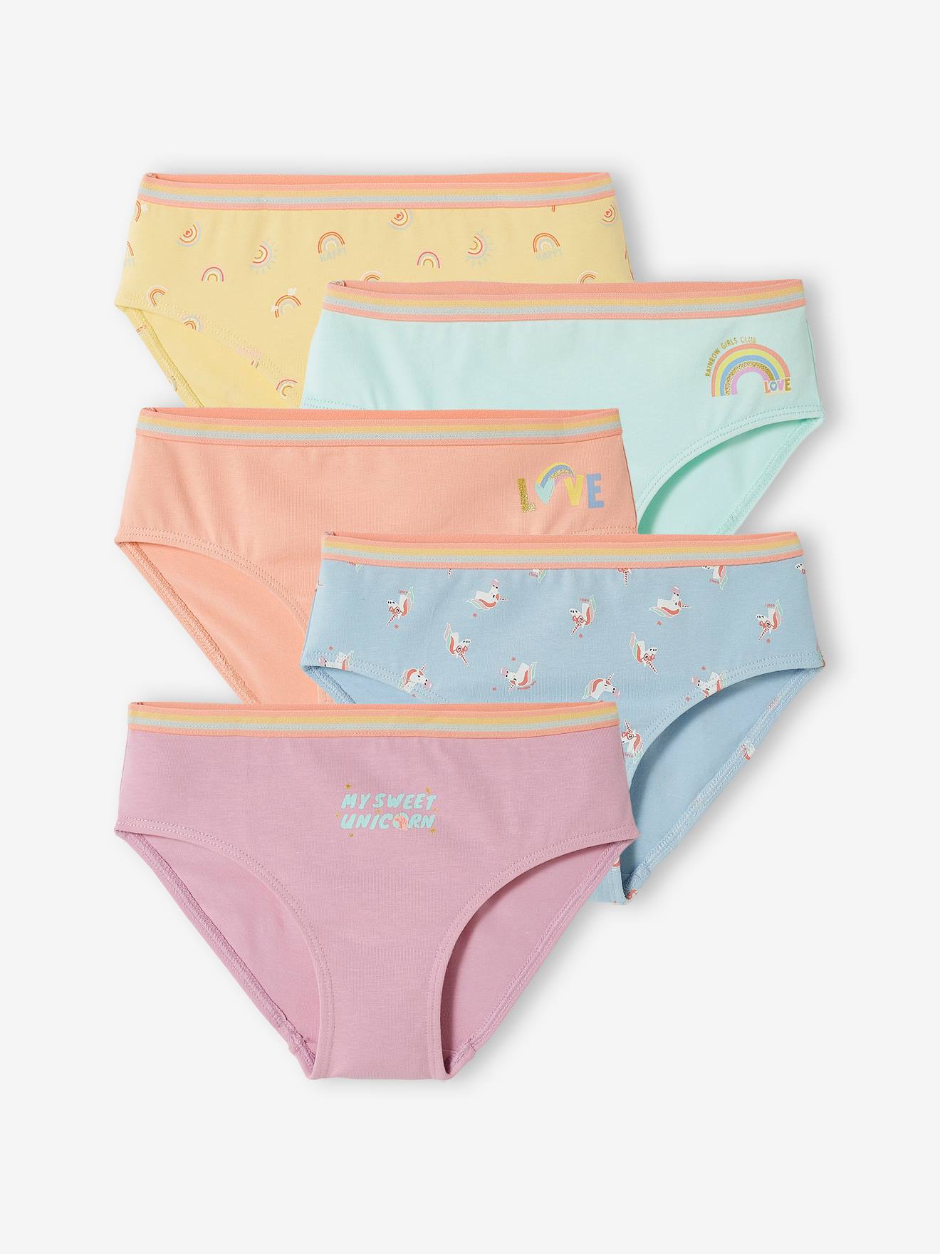 Pack of 5 Unicorn Briefs for Girls - purple medium solid with