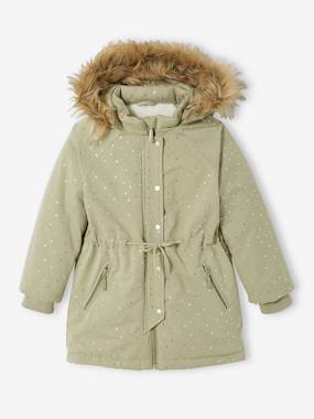 Girls-Coats & Jackets-Hooded Parka with Iridescent Dots, Recycled Polyester Padding, for Girls