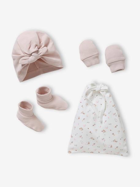 Beanie + Mittens + Booties Set for Baby Girls in Fine Openwork Knit PINK MEDIUM SOLID - vertbaudet enfant 
