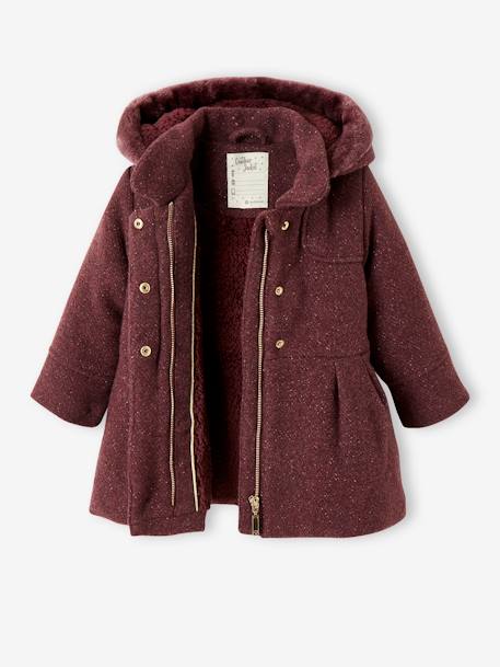 Manteau à capuche en drap de laine fille MARINE GRISE+VIOLINE - vertbaudet enfant 