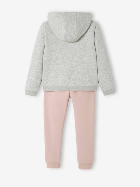 Hooded Sweatshirt & Joggers in Fleece, for Girls GREY LIGHT MIXED COLOR+PINK LIGHT SOLID WITH DESIGN - vertbaudet enfant 