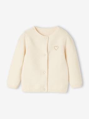 Baby-Jumpers, Cardigans & Sweaters-Cardigan with Golden Embroidered Heart, for Babies