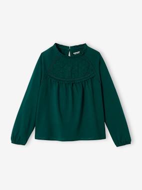 Fille-T-shirt, sous-pull-Tee-shirt blouse détail en broderie anglaise fille