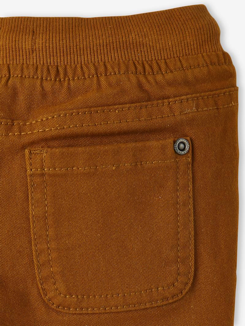 Lined Twill Trousers for Baby Boys brown medium solid, Baby