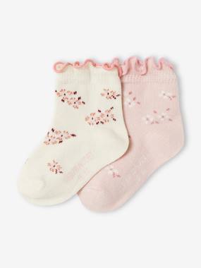 Baby-Socks & Tights-Pack of 2 Pairs of Floral Socks for Baby Girls