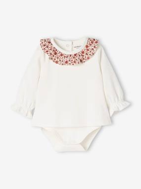 Baby-Long Sleeve Bodysuit Top with Ruffled Collar, for Babies