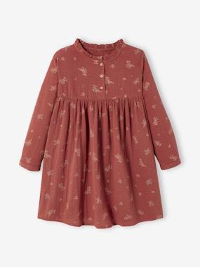 -Printed Dress in Cotton Gauze for Girls