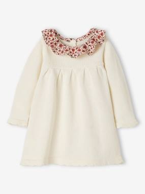 -Robe en tricot bébé col en tissu fleuri