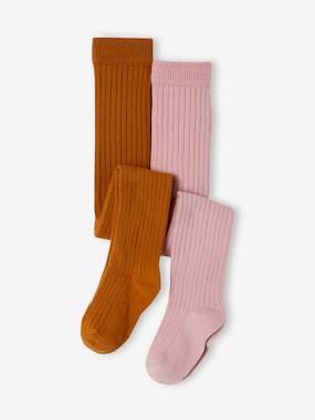 Baby-Socks & Tights-Pack of 2 Pairs of Oeko Tex® Tights in Rib Knit, for Babies