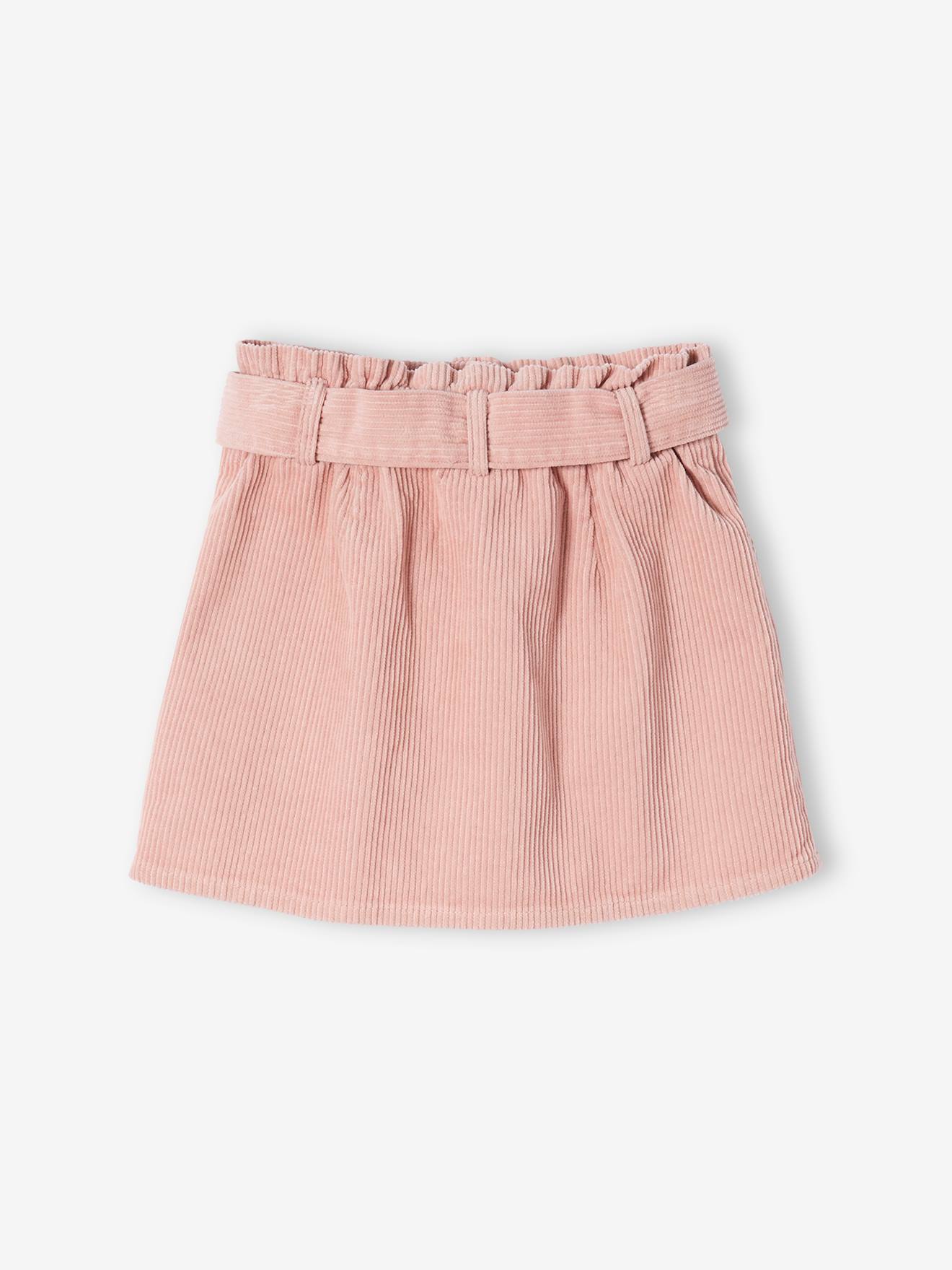 Paperbag Style Skirt in Corduroy for Girls pink light solid Girls