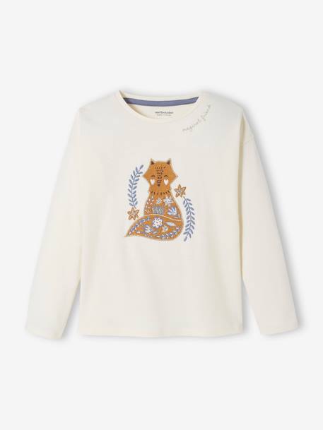 Top with Embroidered Fox & Iridescent Details for Girls BEIGE LIGHT SOLID WITH DESIGN - vertbaudet enfant 
