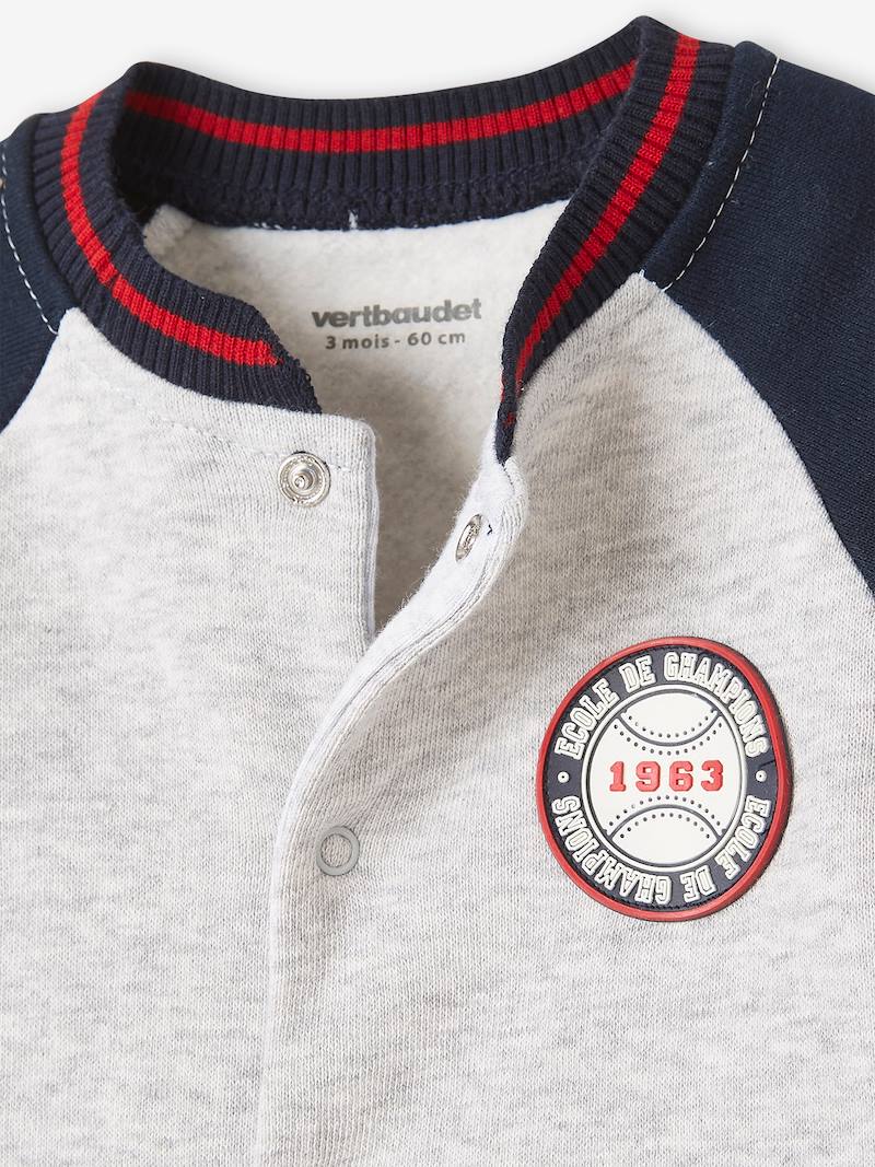 Fleece Sleepsuit with Opening on the Front, for Baby Boys grey medium