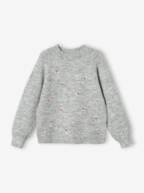 Girls-Cardigans, Jumpers & Sweatshirts-Floral Embroidered Jumper for Girls