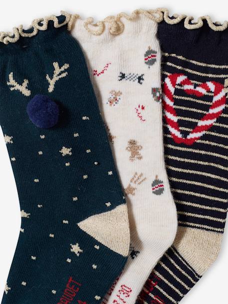 Pack of 3 Pairs of Christmas Socks for Girls fir green - vertbaudet enfant 