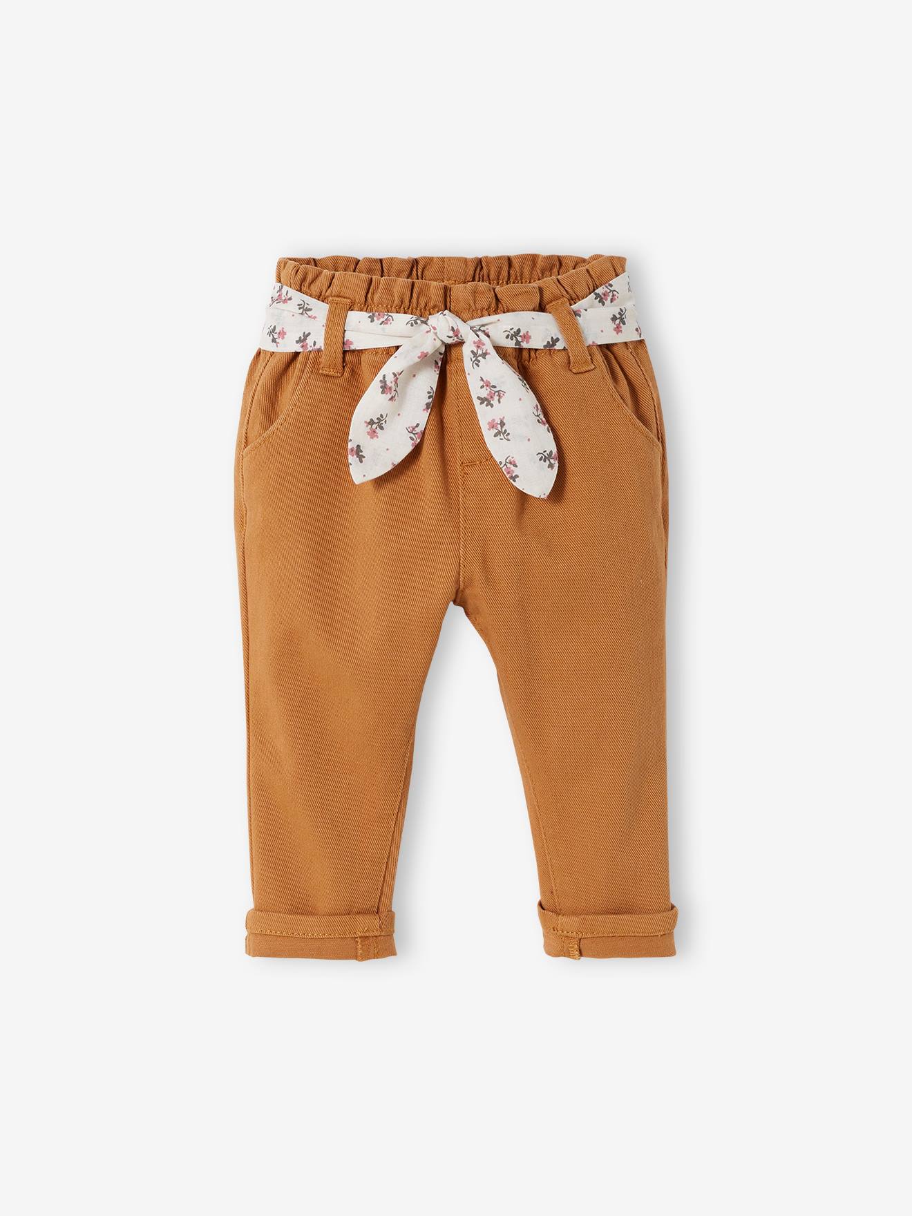 Trousers with Fabric Belt for Babies  brown medium solid with design Baby