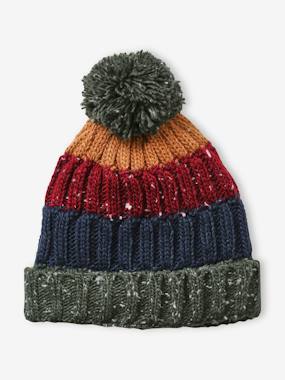 -Knitted Beanie with Colourful Stripes for Boys