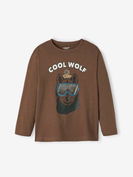 Top with Fun Motif for Boys BLUE DARK SOLID WITH DESIGN+BROWN MEDIUM SOLID WITH DESIGN+GREY LIGHT MIXED COLOR - vertbaudet enfant 