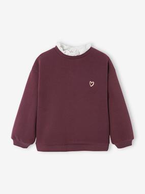 -Sweatshirt with Broderie Anglaise Collar, for Girls