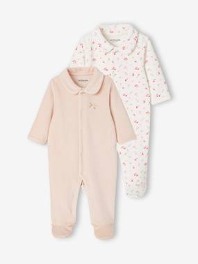 -Pack of 2 Velour Sleepsuits for Baby Girls