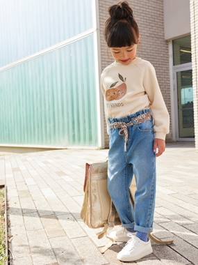 Girls-Jeans-Paperbag Jeans + Floral Belt, for Girls