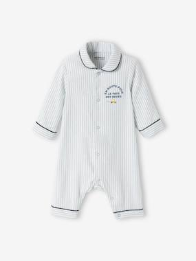 -Striped Cotton Sleepsuit with Front Fastening for Baby Boys