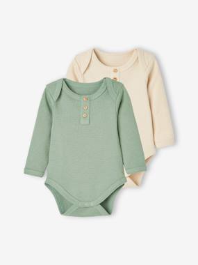 Baby-Pack of 2 Long Sleeve Honeycomb Bodysuits for Babies