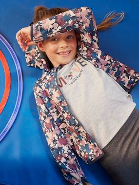 Girls-Cardigans, Jumpers & Sweatshirts-Sports Sweatshirt with Flower Print in Techno Fabric for Girls