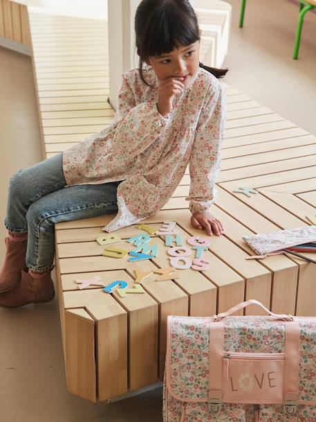 Smock with Flowers & Frilly Collar for Girls PINK LIGHT ALL OVER PRINTED - vertbaudet enfant 